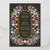 Colorful Garden Flowers Wedding Party Folie Uitnodiging (Voorkant)