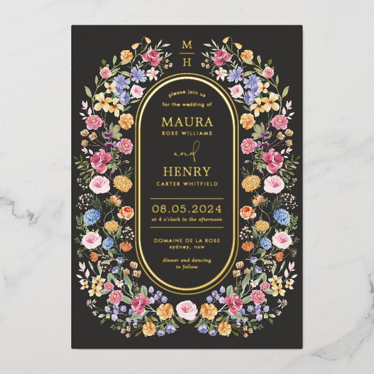 Colorful Garden Flowers Wedding Party Folie Uitnodiging (Voorkant)