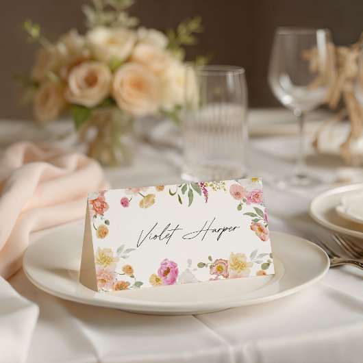 Colorful Garden Flowers Wedding  Plaatskaartje