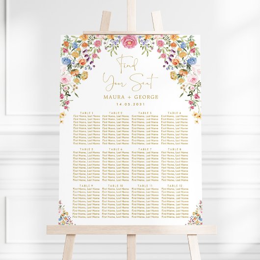 Colorful Garden Flowers Wedding Seating Chart Poster