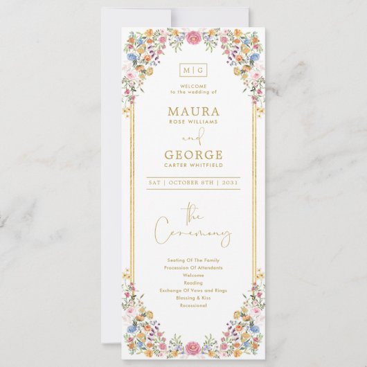 Colorful Garden Flowers Wildflower Wedding Program (Voorkant)