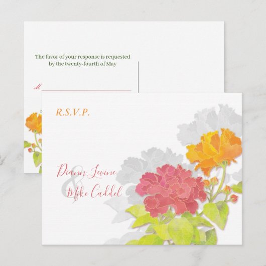Colorful Garden Peony Wedding RSVP Uitnodiging Briefkaart (Voorkant / Achterkant)