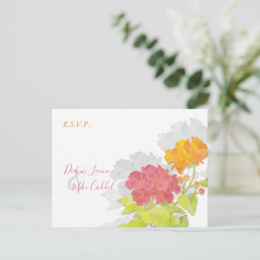Colorful Garden Peony Wedding RSVP Uitnodiging Briefkaart (Staand voorkant)
