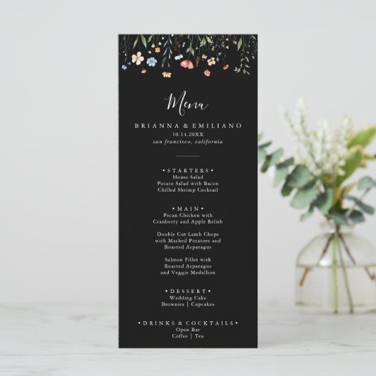 Colorful Garden wildflower Dinner Menu (Staand voorkant)