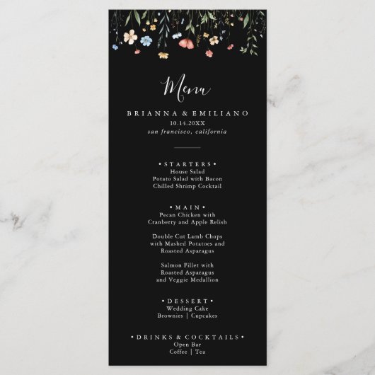 Colorful Garden wildflower Dinner Menu (Voorkant)