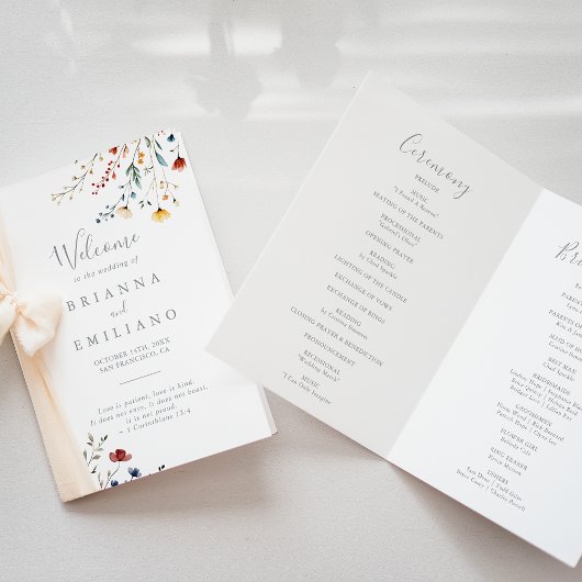 Colorful Garden wildflower Folded Wedding Programma