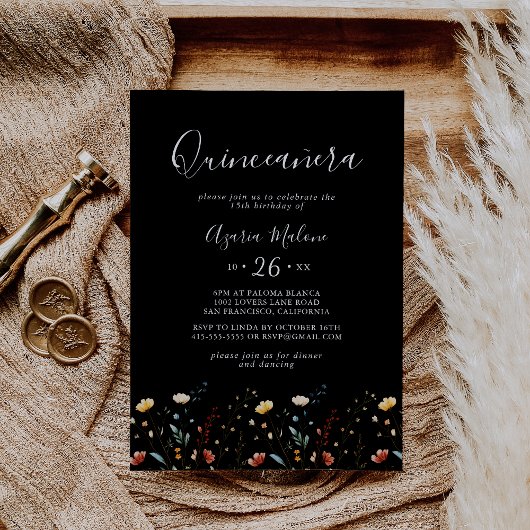Colorful Garden Wildflower Quinceañera Kaart