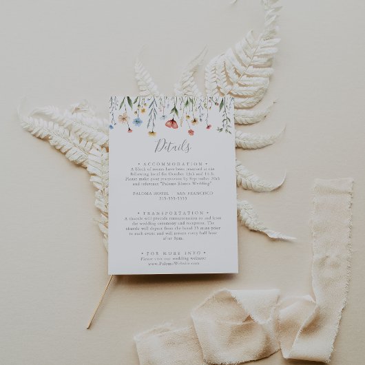 Colorful Garden wildflower Wedding Details Informatiekaartje