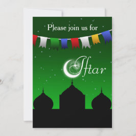 Colorful Garland and Mosque Iftar Party Invitation Kaart