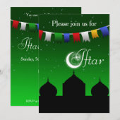 Colorful Garland and Mosque Iftar Party Invitation Kaart (Voorkant / Achterkant)