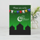 Colorful Garland and Mosque Iftar Party Invitation Kaart (Staand voorkant)