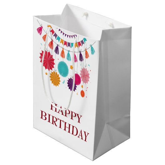 Colorful Garlands Birthday Gift Bag Medium Cadeauzakje (Voorkant Gekanteld)