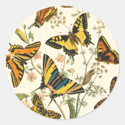 Colorful Gathering of Butterflies and Caterpillars Ronde Sticker (Voorkant)
