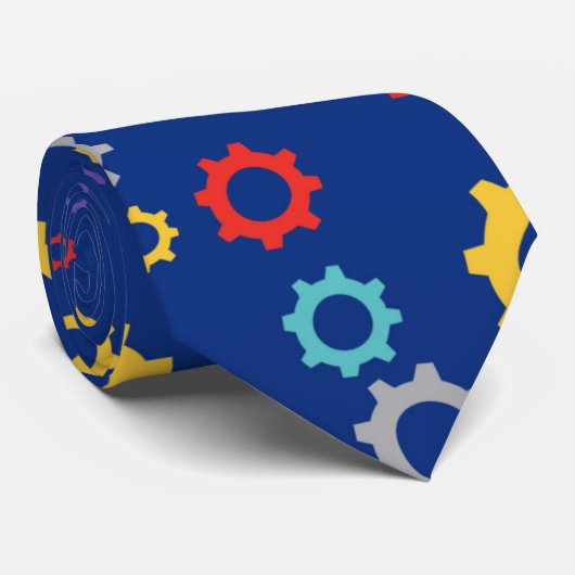 Colorful Gears Blue Mechanical Engineer Mechanics Stropdas (Opgerold)