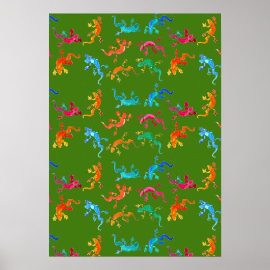 Colorful geckos natuur waterverf illustratie poster (Voorkant)