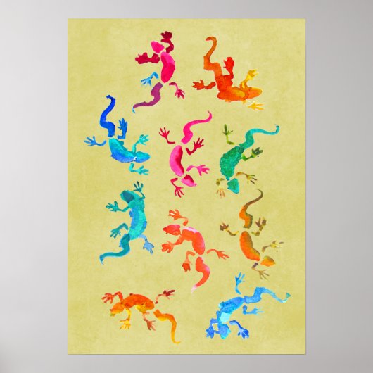 Colorful geckos waterverf illustratie poster (Voorkant)