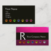 COLORFUL GEM STONES BLACK WHITE PINK MONOGRAM, VISITEKAARTJE (Voorkant / Achterkant)