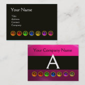 COLORFUL GEM STONES BLACK WHITE PINK MONOGRAM, VISITEKAARTJE (Voorkant / Achterkant)