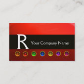 COLORFUL GEM STONES BLACK WHITE RED MONOGRAM, VISITEKAARTJE (Achterkant)