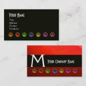 COLORFUL GEM STONES BLACK WHITE RED MONOGRAM, VISITEKAARTJE (Voorkant / Achterkant)