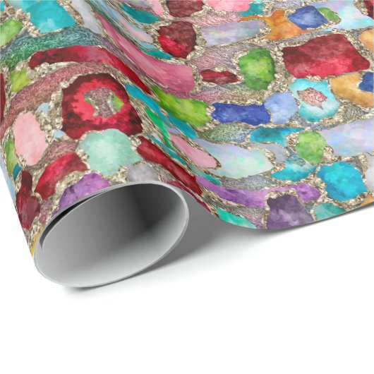 Colorful Gemstone Crystal Cluster Strings Cadeaupapier (Rol Hoek)