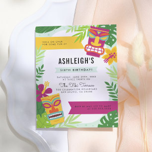 Colorful Gender Neutral Hawaiian Birthday Party Uitnodiging Briefkaart
