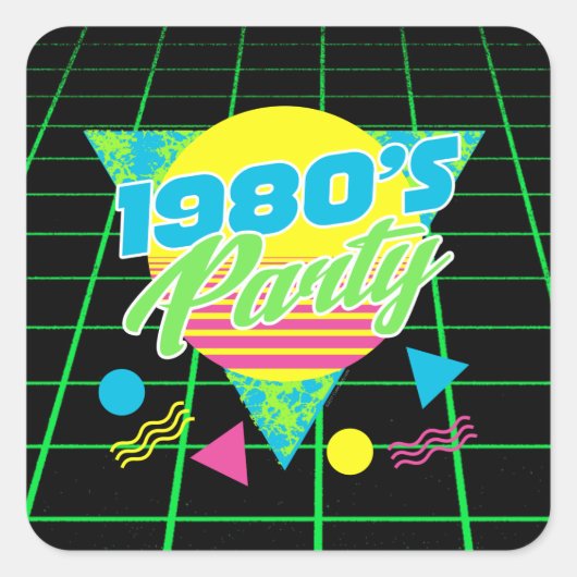 Colorful Geometric 1980s 80s Birthday Party Vierkante Sticker (Voorkant)