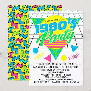 Colorful Geometric 1980s Retro 80s Birthday Party Kaart