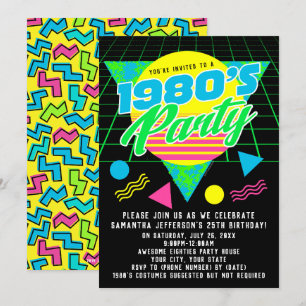 Colorful Geometric 1980s Retro 80s Birthday Party Kaart