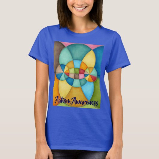 Colorful Geometric Abstract Autism Awareness T-shirt (Voorkant)