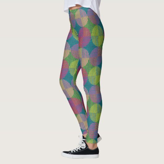Colorful Geometric Abstract Circles On Green Leggings (Links)