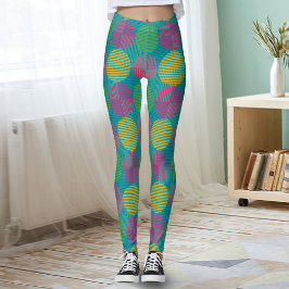 Colorful Geometric Abstract Circles On Teal Leggings
