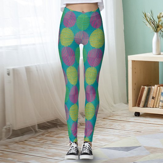 Colorful Geometric Abstract Circles On Teal Leggings