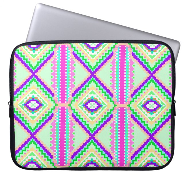 Colorful Geometric Boho Pattern Laptop Sleeve (Voorkant)