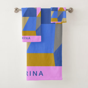 Colorful Geometric Color Block Pattern Aangepaste Bad Handdoek