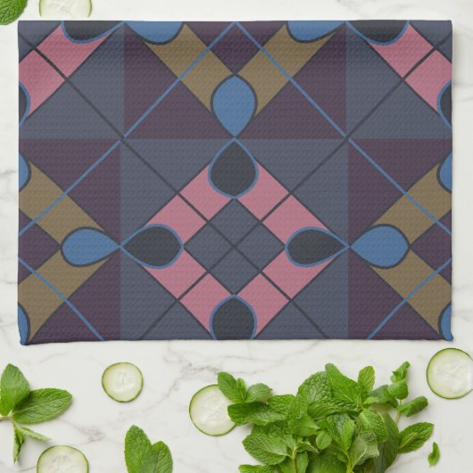 Colorful Geometric Diamond Pattern Theedoek (Gevouwen)