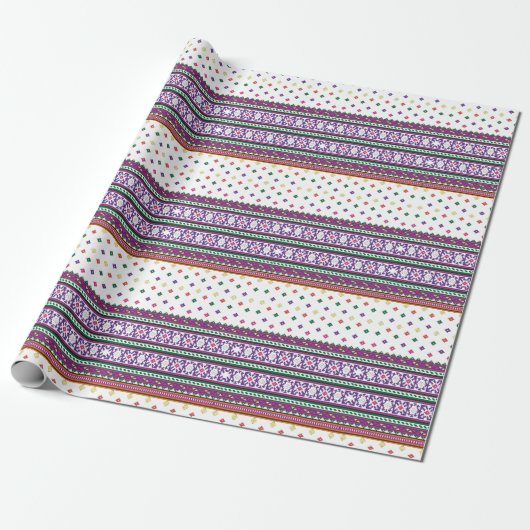 Colorful Geometric Folk Art-ontwerp met bloemen Cadeaupapier (Uitgerold)