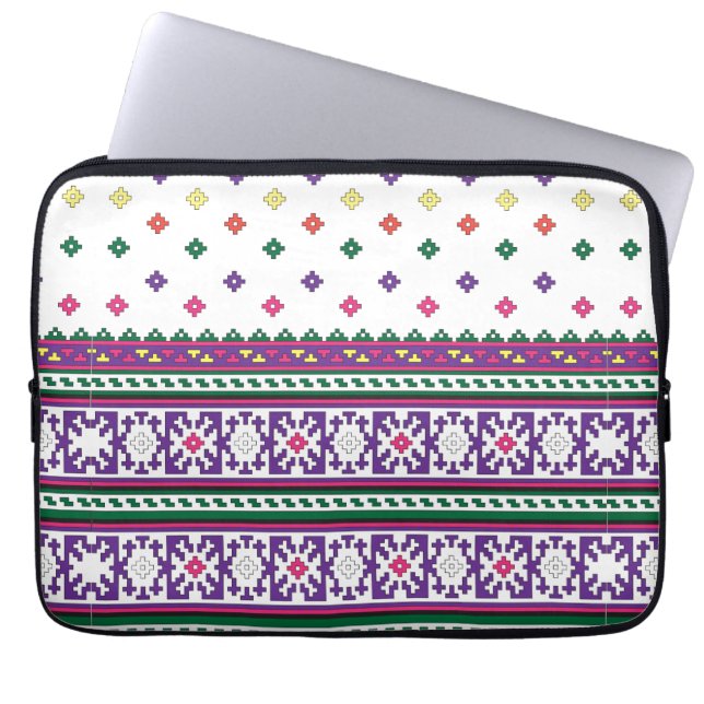 Colorful Geometric Folk Art-ontwerp met bloemen Laptop Sleeve (Voorkant)