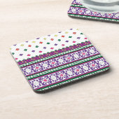 Colorful Geometric Folk Art-ontwerp met bloemen Onderzetter (Linkerzijde)