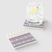 Colorful Geometric Folk Art-ontwerp met bloemen Stenen Onderzetter (Zijkant)