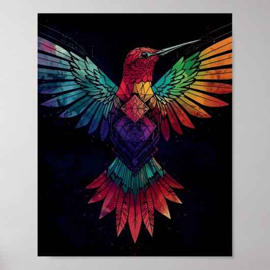 Colorful Geometric Hummingbird Wall Art – Vibrant Poster (Voorkant)