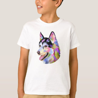 Colorful Geometric Husky Portret Kinder T-Shirt