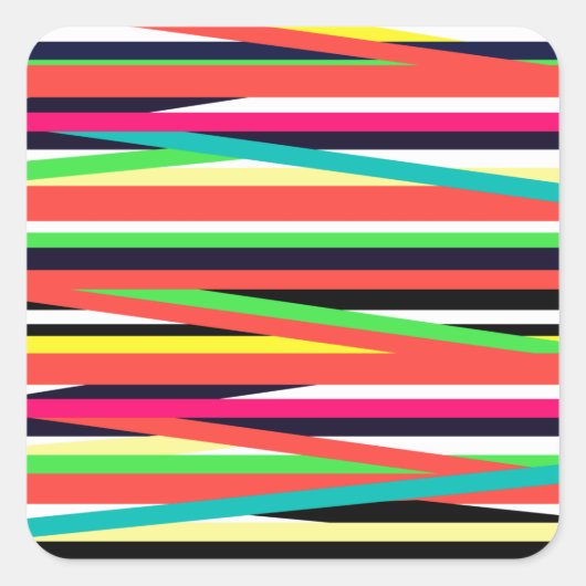 Colorful Geometric Lines Stripes Multi Vierkante Sticker (Voorkant)