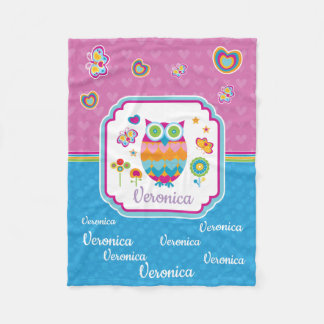 Colorful Geometric Owl met Butterfly en Flowers Fleece Deken
