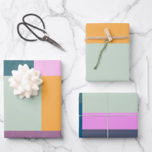 Colorful Geometric Patchwork in Sage Yellow Paars Inpakpapier Vel