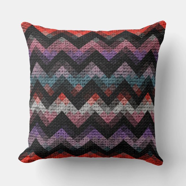 Colorful Geometric Pattern Burlap Rustic #19 Kussen (Voorkant)