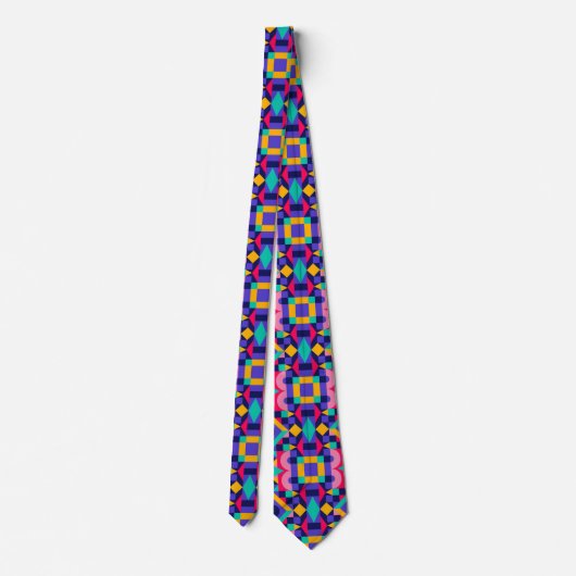 Colorful geometric-patterned tie displayed  stropdas (Achterkant)