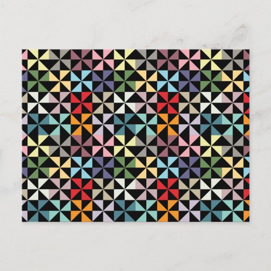 Colorful Geometric Pinrad Black Briefkaart (Voorkant)