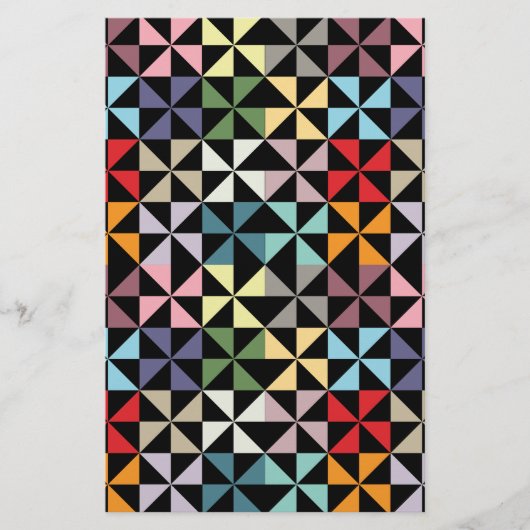 Colorful Geometric Pinrad Black Briefpapier (Voorkant)