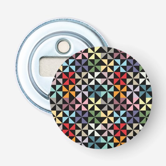 Colorful Geometric Pinrad Black Button Flesopener (Voorkant)